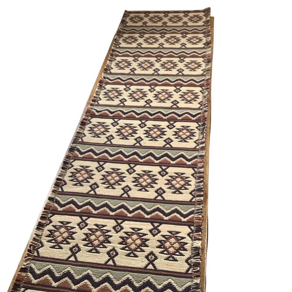 Vintage‎ Aztec Tribal Geometric Woven Wool Table Runner Rug Tapestry 12x69"